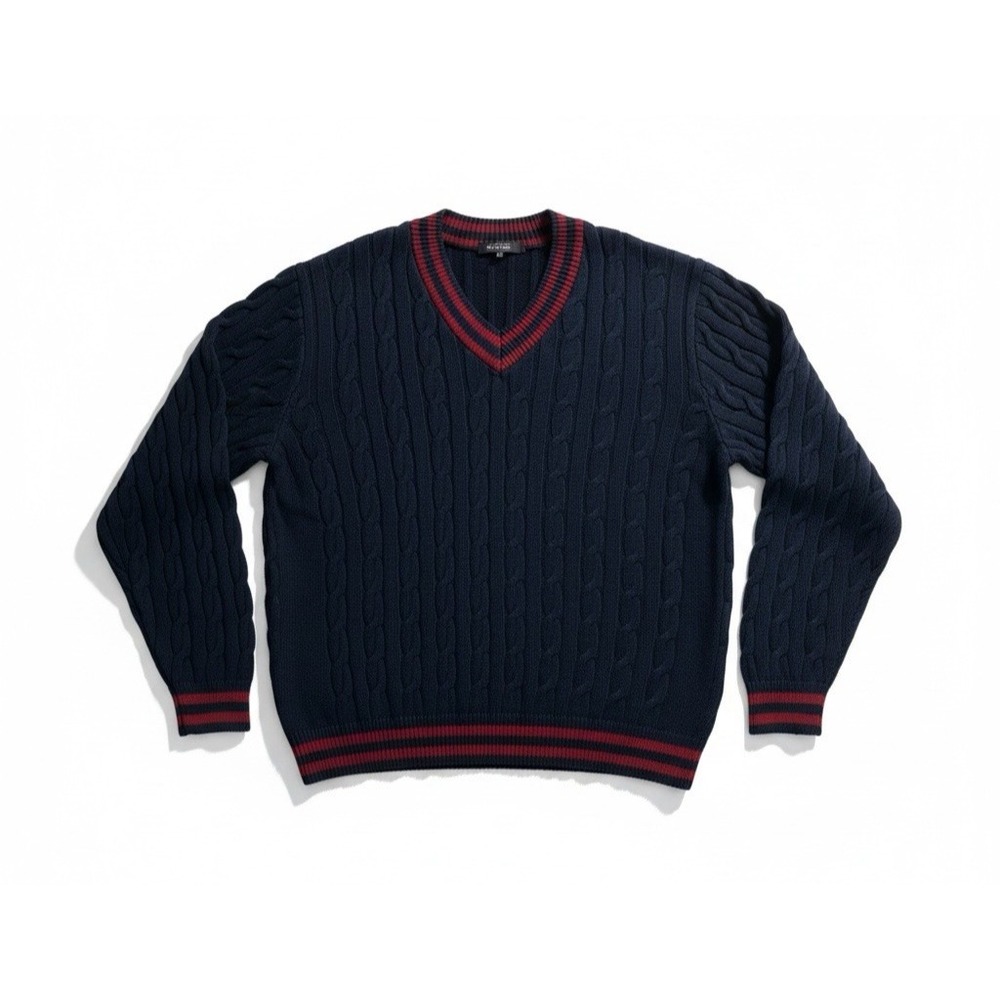 Old Navy Varsity Sweater Blue Cable Knit V Neck Mens XL Tennis Cricket Preppy